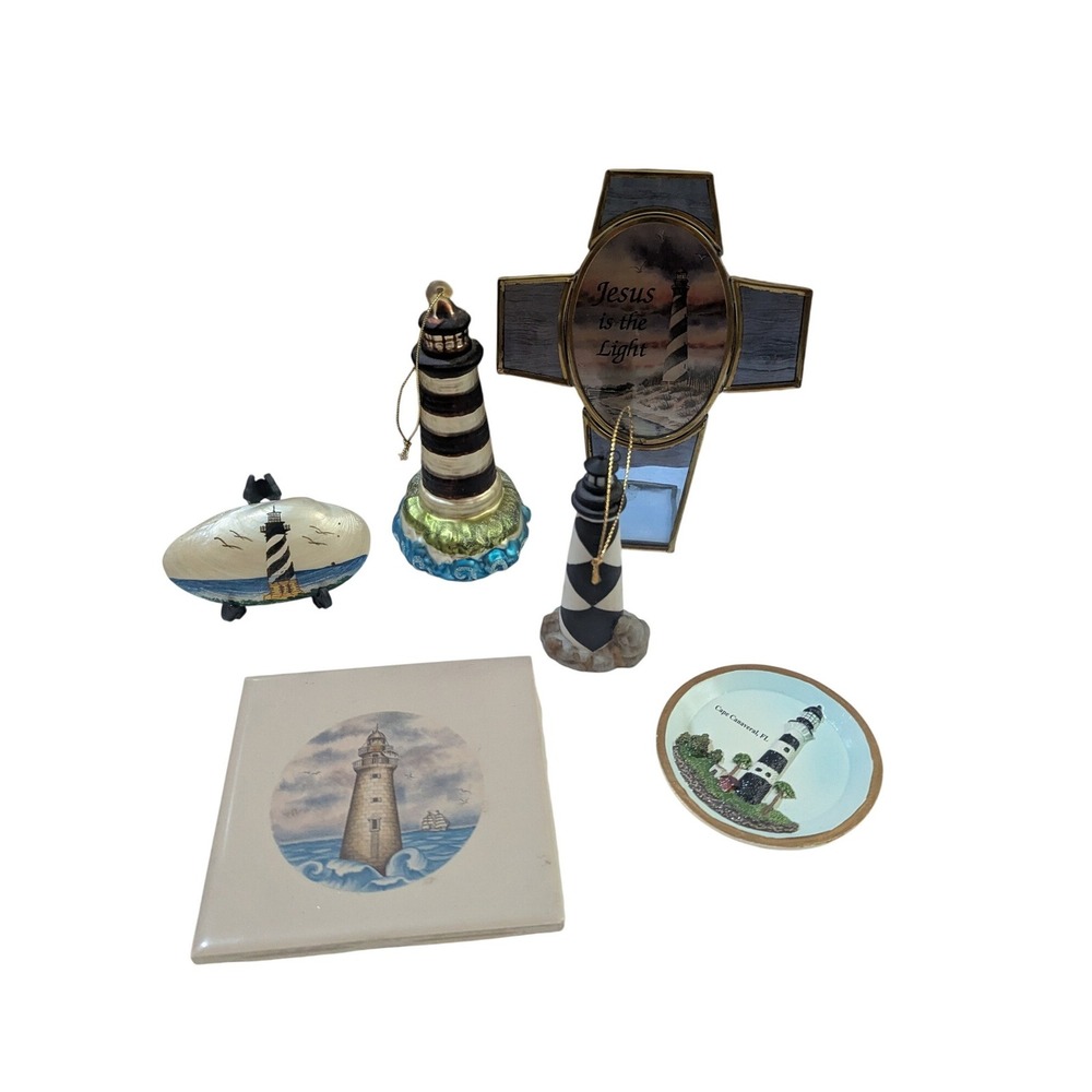 Nautical Lighthouse Decor‎ Lot Stained Glass Cross Ornaments Tile Cape Canaveral